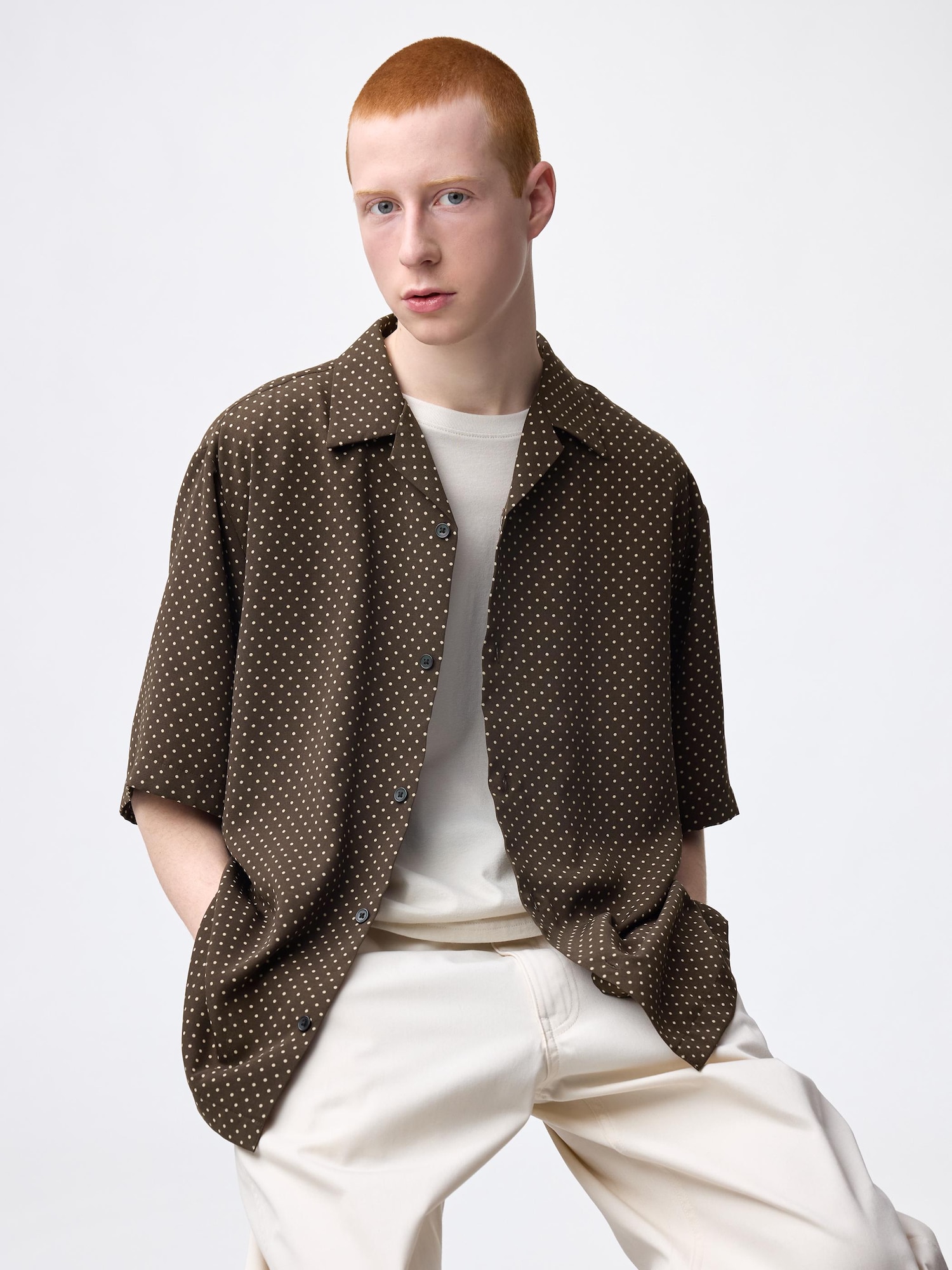 Men's Open Collar Shirt | HalfSlv | Dot | GU US