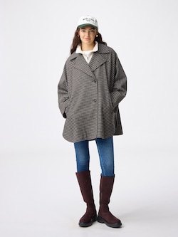 COZY MELTON Checked Cape Coat