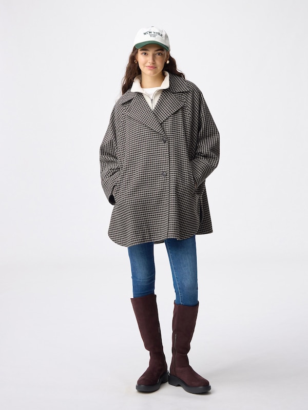 COZY MELTON Checked Cape Coat