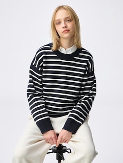 Sweat Look Knit Striped Oversized Pullover