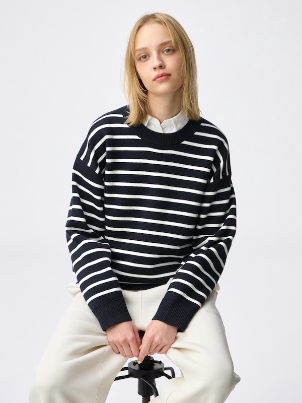Sweat Look Knit Striped Oversized Pullover