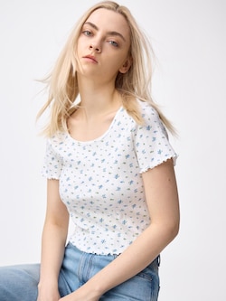 Pointelle Flower Printed T-Shirt