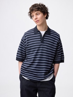 Washable Knitted Striped Polo Shirt | Halfslv