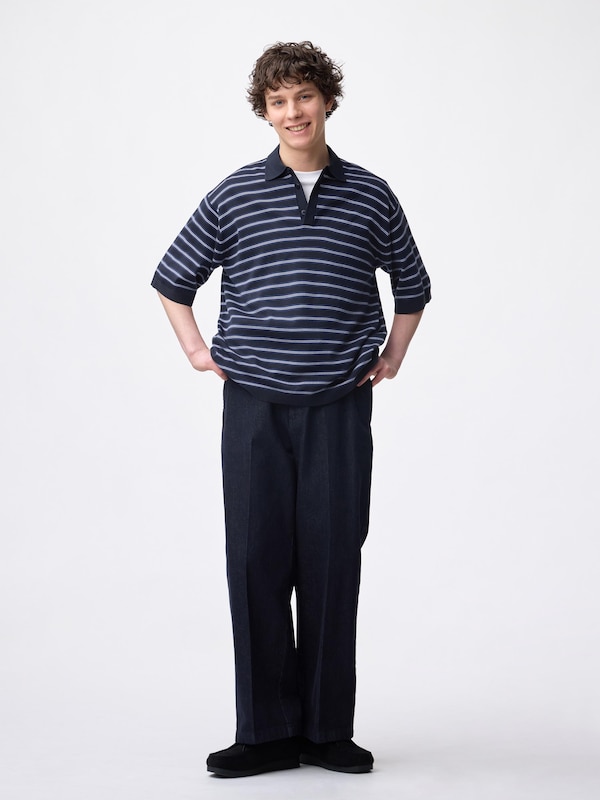 Washable Knitted Striped Polo Shirt | Halfslv