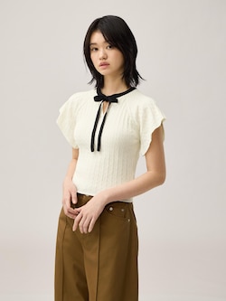 Cable Knitted Ribbon Pullover | Short | by rokh