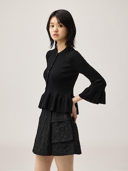 Ribbed Frill Cardigan | 3 | 4Slv | R