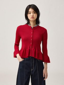 Ribbed Frill Cardigan | 3 | 4Slv | R