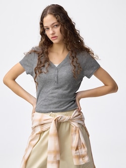 Soft Sheer Henley Neck T-Shirt