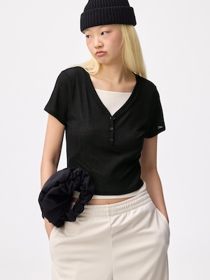 Soft Sheer Henley Neck T-Shirt