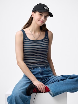 Bra-Feel Cropped Square Neck Tank Top | Striped