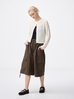 Linen Blend Cargo Half Pants