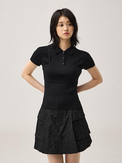 2 Piece Ribbed Knitted Poloshirt | Short | by rokh
