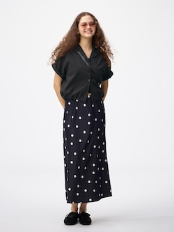 Satin Dot Flared Skirt
