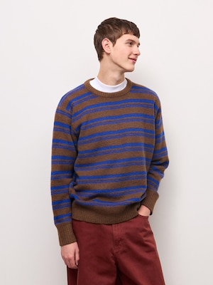 Puffy Touch Knit Striped Crew Neck Sweater | PF