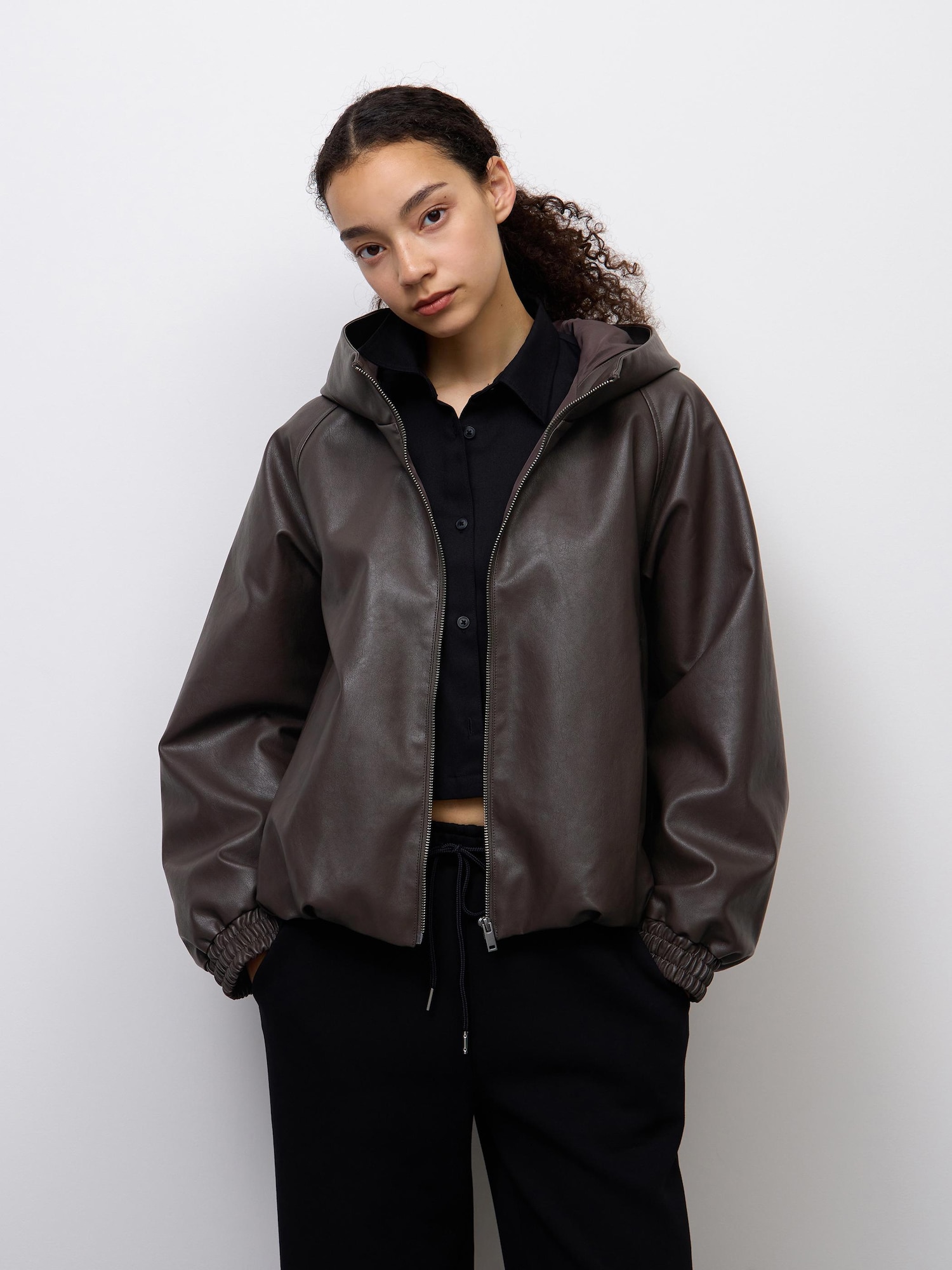 Unisex Faux Leather Balloon Hem Jacket | MN | GU US