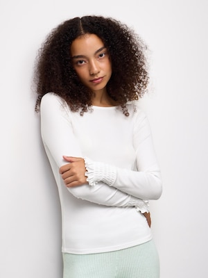 Warm Ribbed Shirring Sleeve T-shirt | 12 | CL