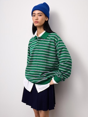 Pique Oversized Polo Shirt | Long | Stripe | ST