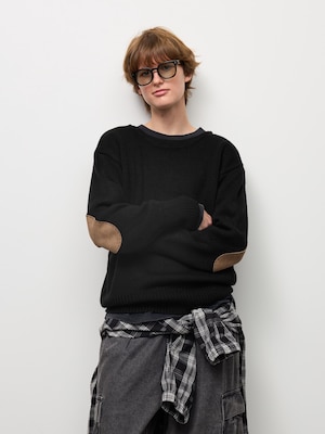 Elbow Patched Crew Neck Sweater | UL