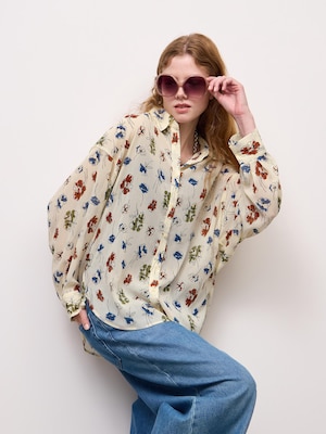 Dolman Sleeve Sheer Shirt | Flower | PF
