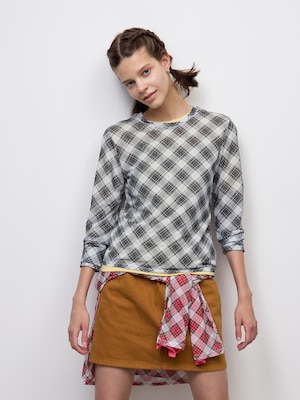 Sheer Checked T-Shirts | Long | PF