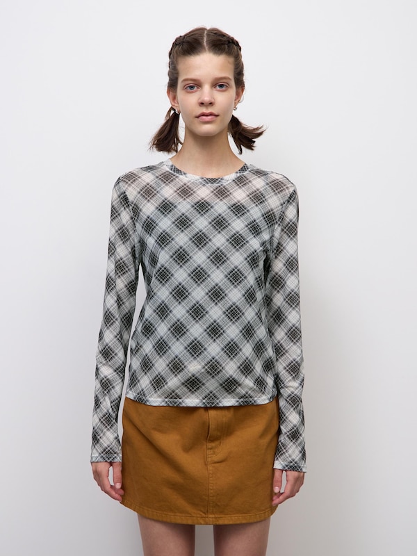 Sheer Checked T-Shirts | Long | PF