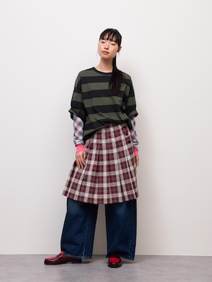 Side Button Pleated Checked Skirt | PF
