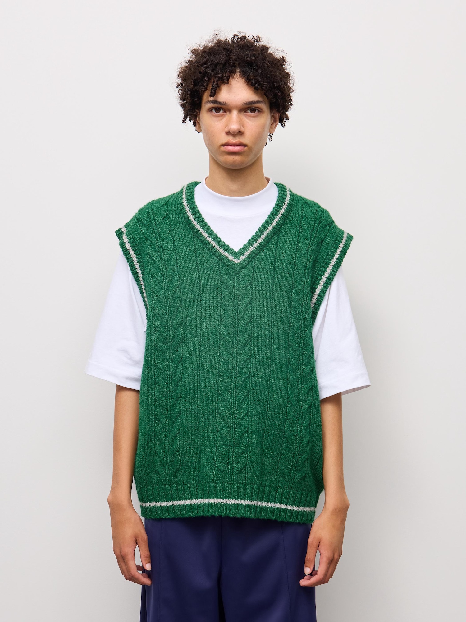 HEUGN LOW GAUGE KNIT VEST size3 ユーゲン Men's Low Gauge Line Cable Knitted Vest | ST | GU US