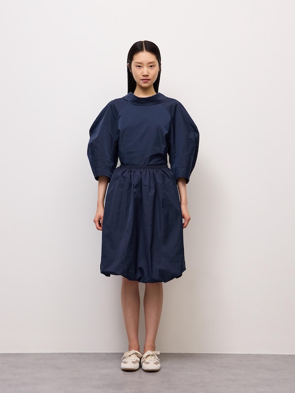 jersey balloon skirt midi dress Jersey Poplin Off Shoulder Balloon Dress Black