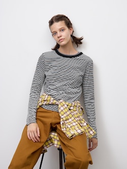 Soft Sheer Striped Crew Neck T-Shirt | Long | PF