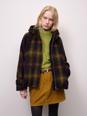 Shaggy Checked Short Hoodie Coat | CL