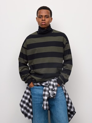 Cotton Boxy Turtleneck T | Long | Stripe | PF