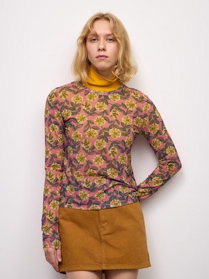 Sheer Flower Printed T-Shirts | Long