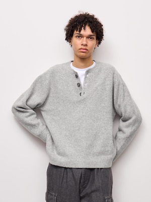Puffy Touch Knit Henley Neck Sweater | UL