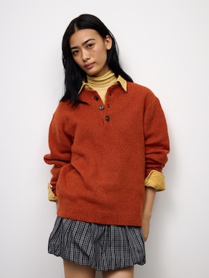 Puffy Touch Knit Henley Neck Sweater | UL