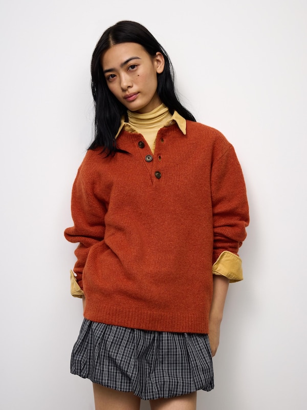 Puffy Touch Knit Henley Neck Sweater | UL
