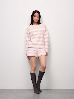Fluffy Knit Short Pants | Striped | CZ