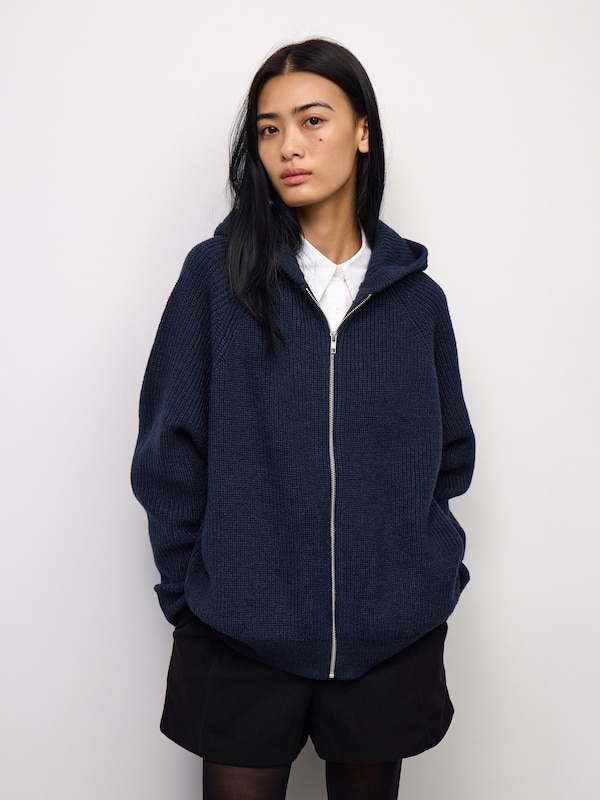 Rib Stitched Knitted Full-Zip Hoodie | MN