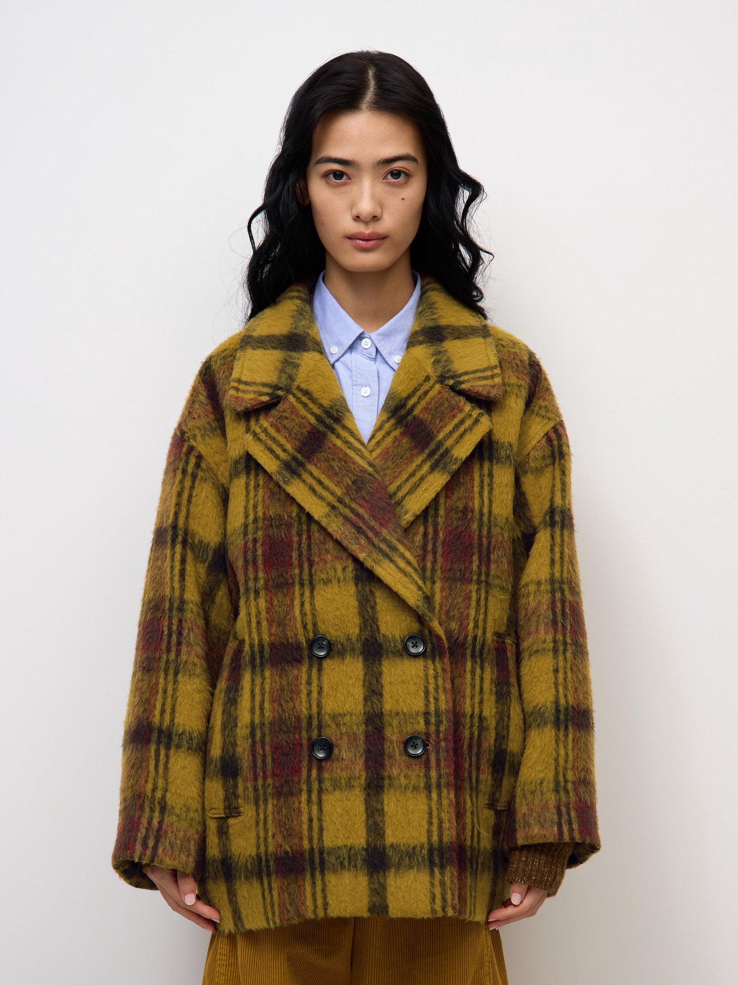 Women's Shaggy Checked Cocoon Pea Coat | CL | GU US