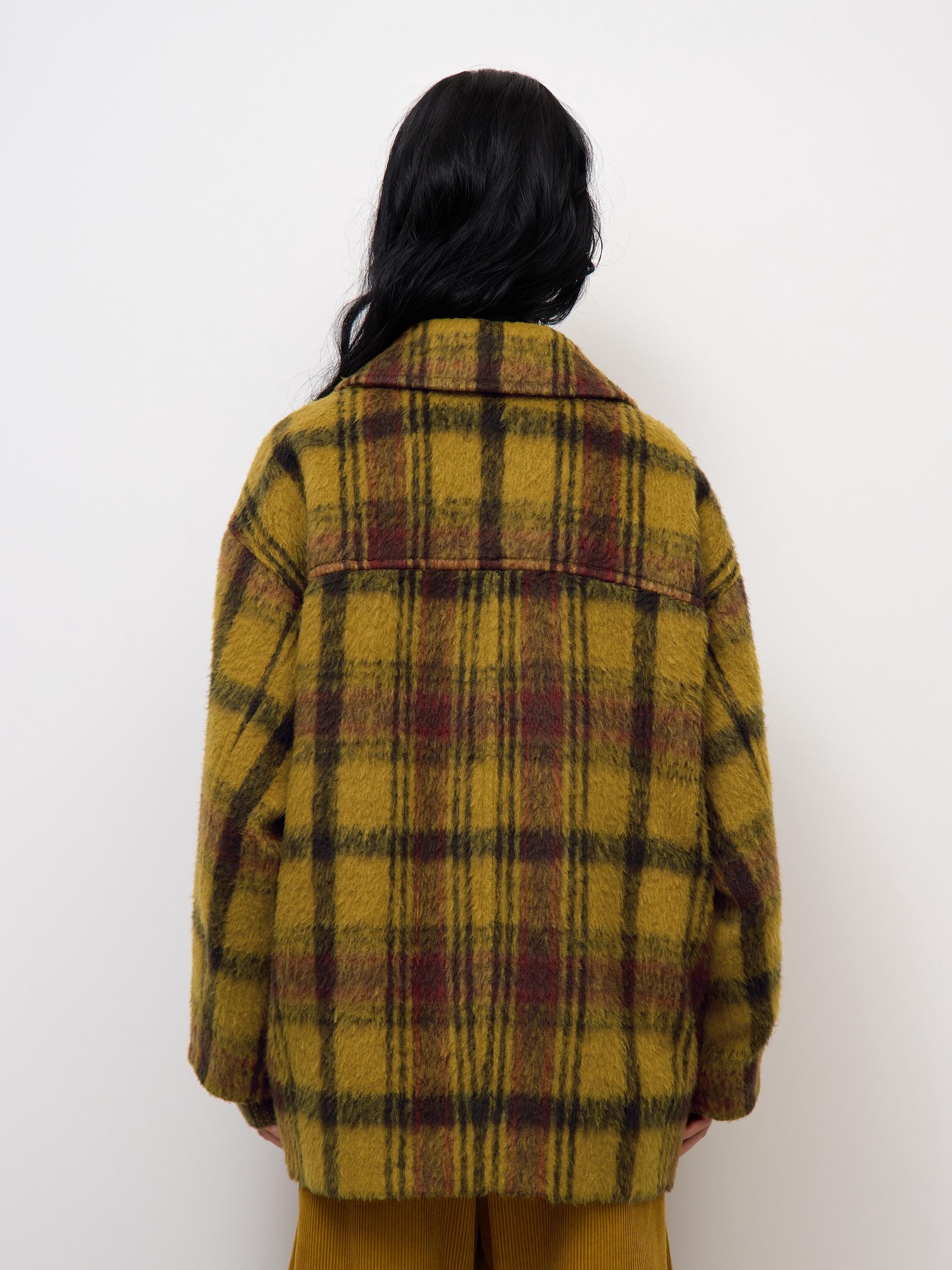 Women's Shaggy Checked Cocoon Pea Coat | CL | GU US