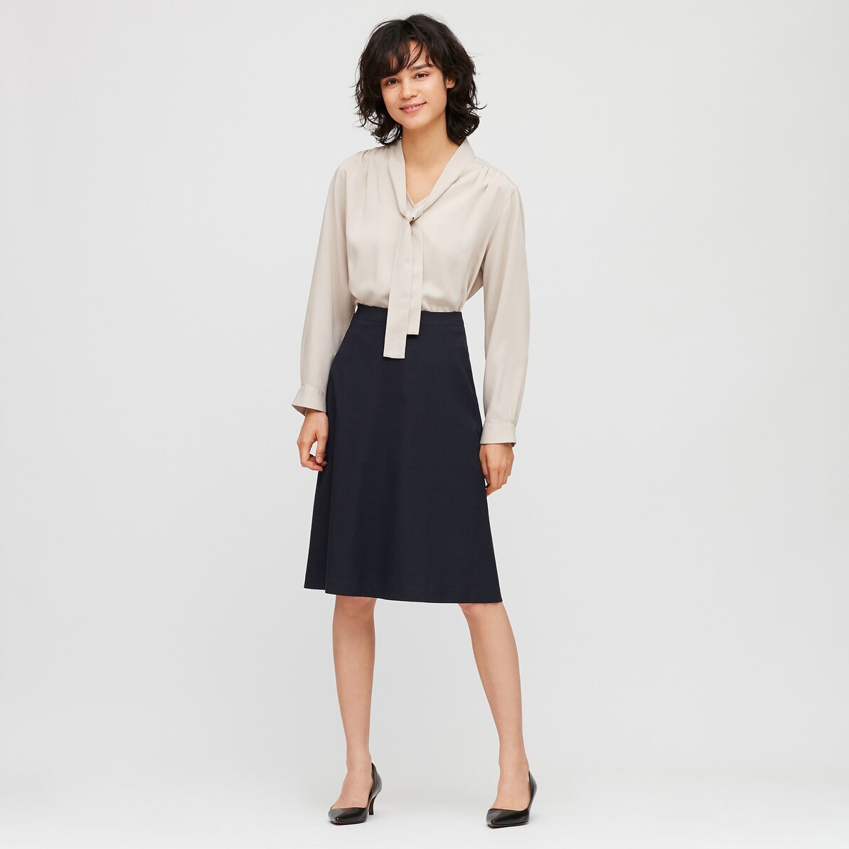 ストレッチフレアスカート 無地 ストライプ ロング丈 61 63cm Women ユニクロ