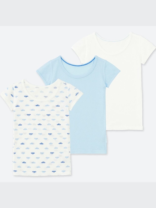 コットンメッ�シュインナーT（フラワー・半袖・3枚組）