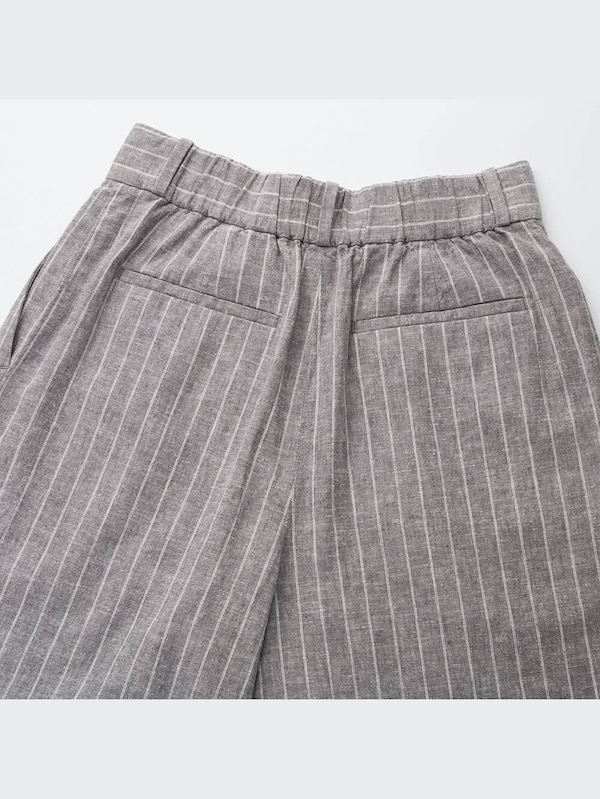 ベルテッドリネンコットンワイドストレートパンツ（丈標準66～68cm）