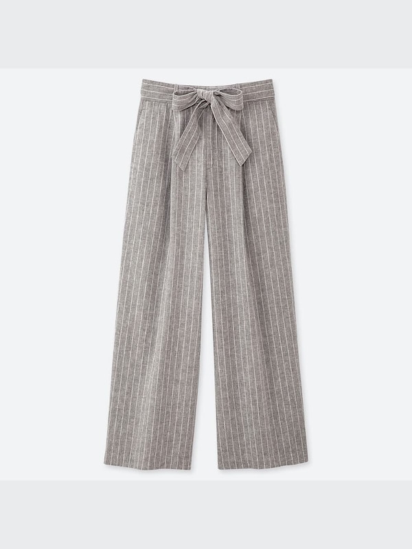 ベルテッドリネンコットンワイドストレートパンツ（丈標準66～68cm）