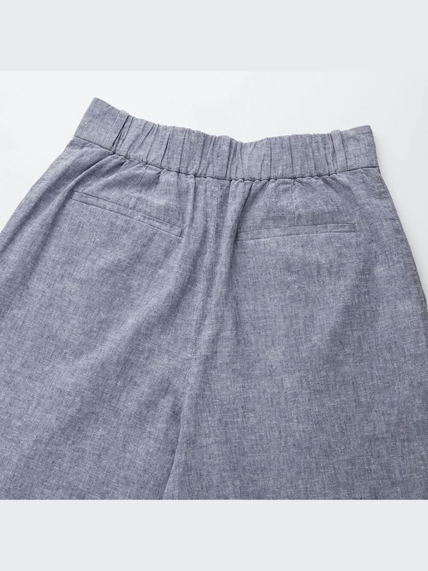 ベルテッドリネンコットンワイドストレートパンツ（丈長め73cm）