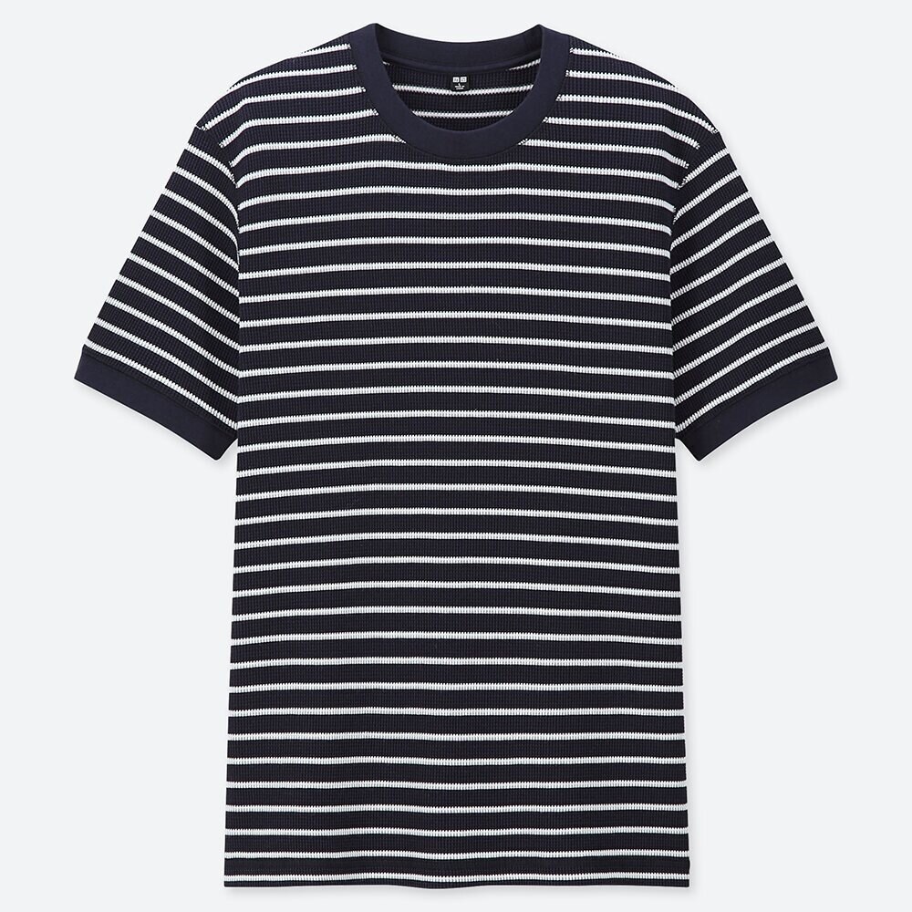 ユニクロ公式 ワッフルクルーネックt ボーダー 半袖