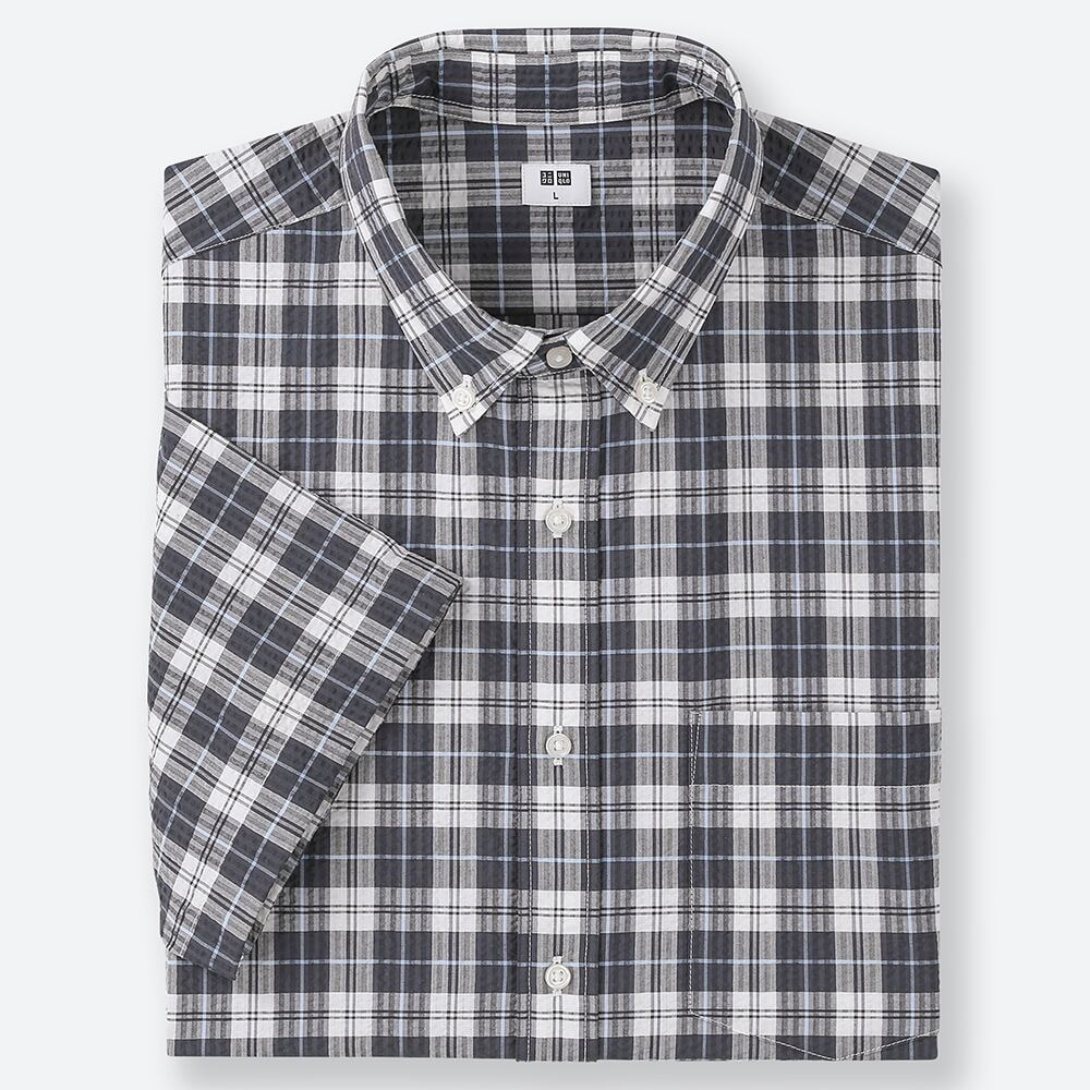 ドライシアサッカーチェックシャツ（ボタンダウンカラー・半袖） (MEN) | ユニクロ