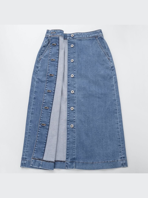 デニムフロントボタンミディスカート（丈短め69～71cm）