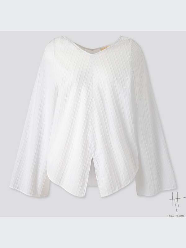 Vネックフレアスリーブブラウス（長袖）