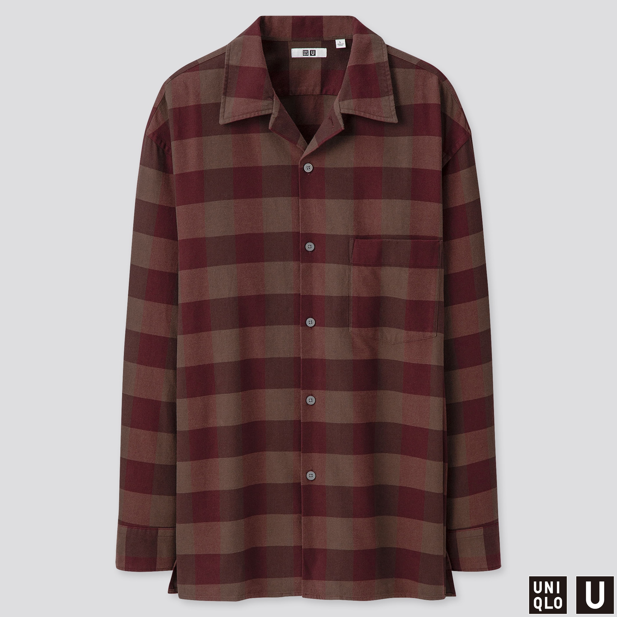 Uniqlo-Uワイドフィットチェックシャツ　ダークブラウン　Size-M