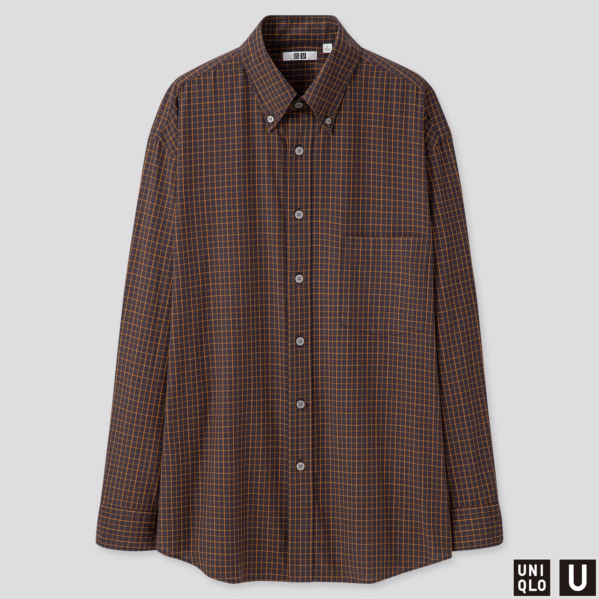 Uniqlo-Uワイドフィットチェックシャツ　ダークブラウン　Size-M